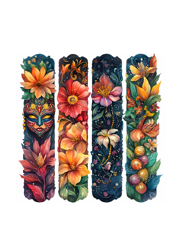 Celestial Punk Mardi Gras Fantasy Art - Floral Mask Digital Watercolor Set by AnnDesignStudio