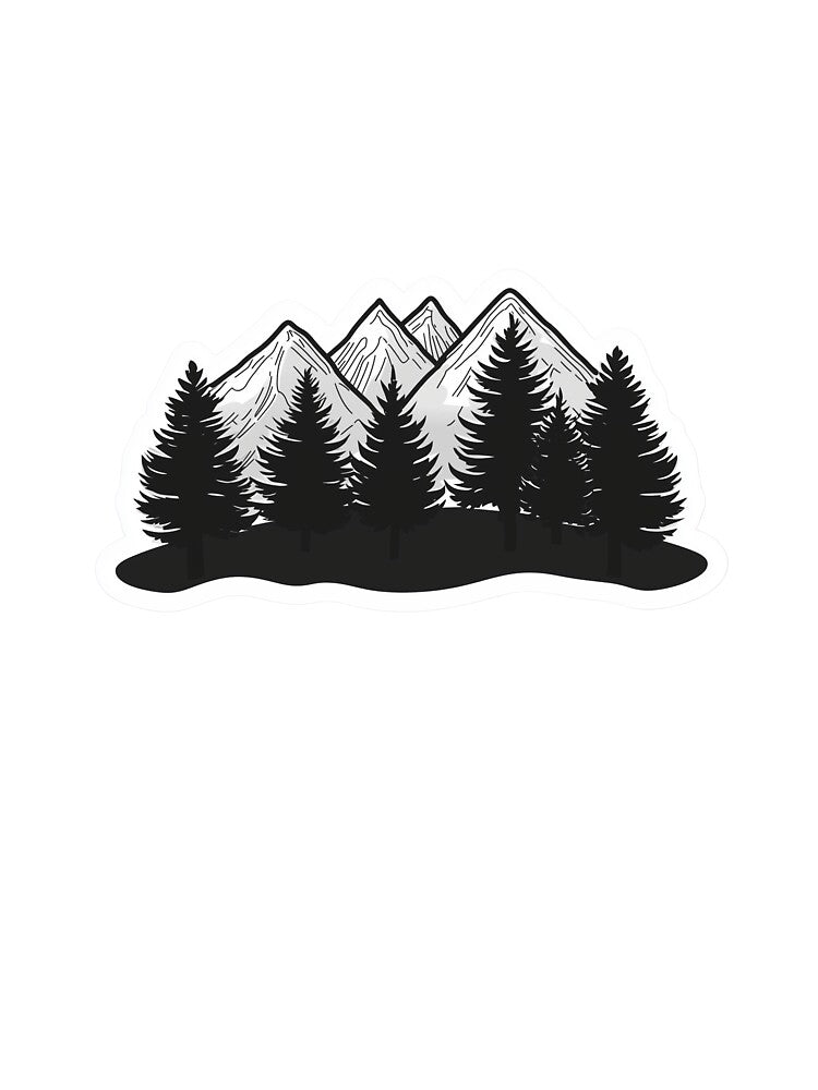 Mountain and Pine Tree Silhouette Sticker by Liseri