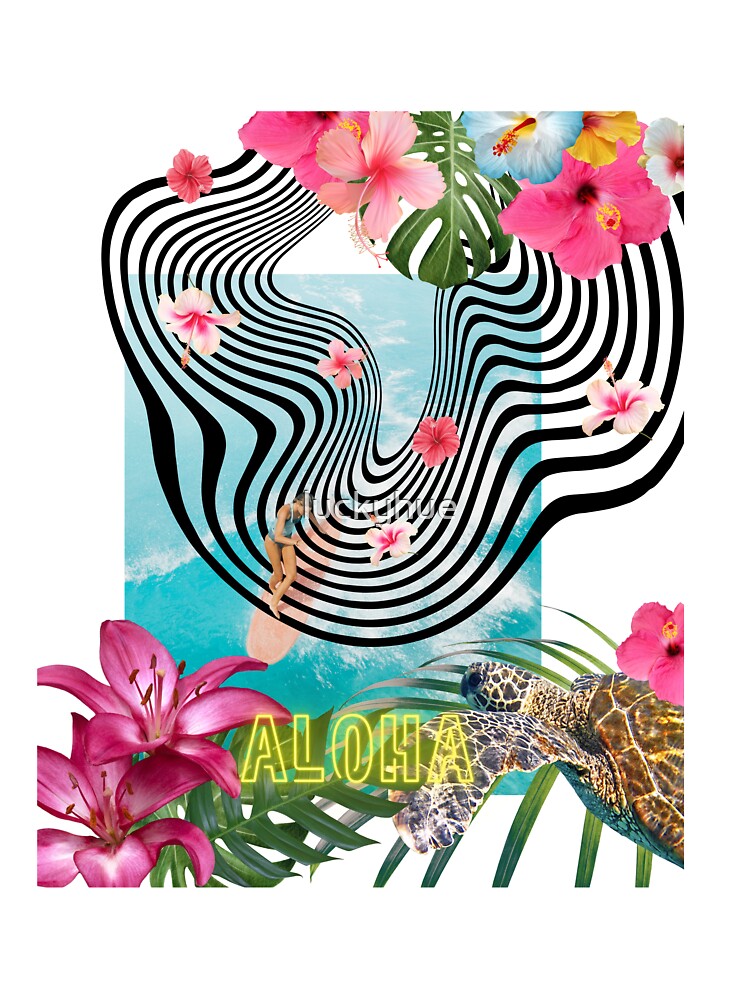 Aloha Tropical Surf Collage Psychedelic Hawaiian Ocean Vibes by luckyhue