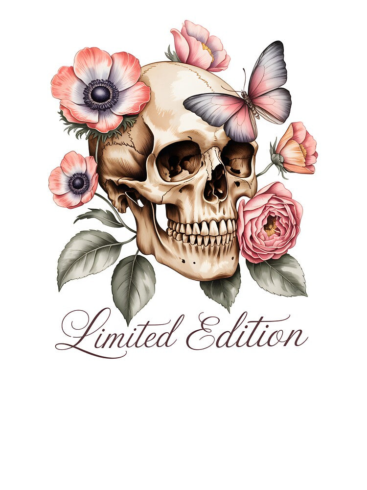 Vintage Skull with Flowers and Butterfly – Limited Edition Design by Snifferius