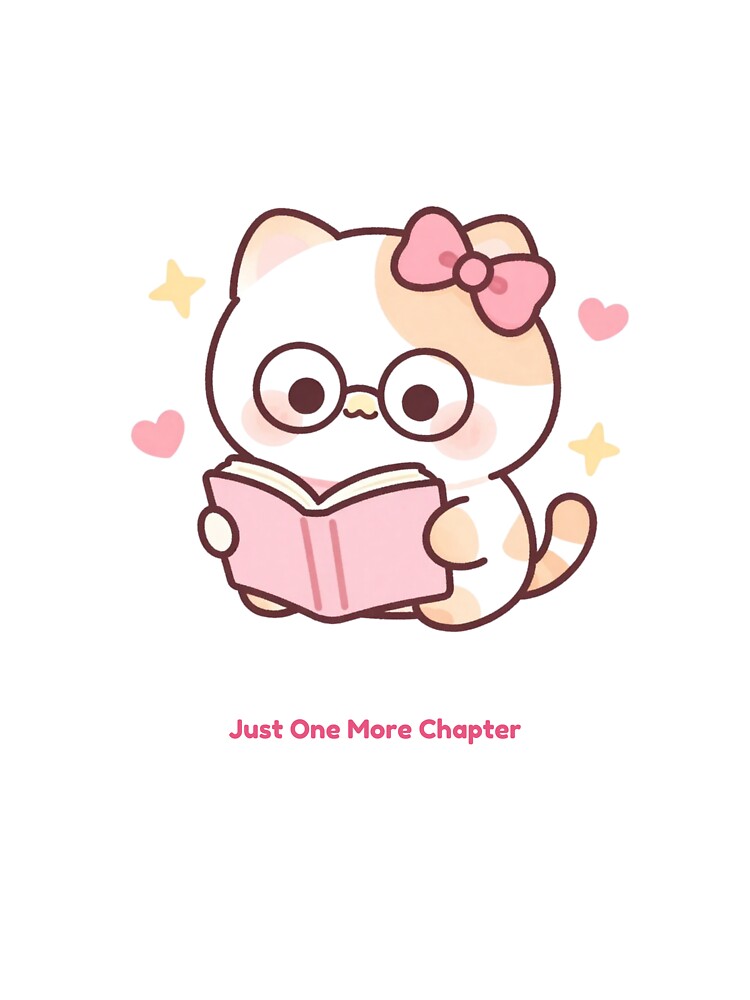 Cute Cat Reading Book T-Shirt | Just One More Chapter Cat Lover Tee, Kawaii Bookworm Kitten Shirt, Pastel Aesthetic Bookish Gift by Good Day Design