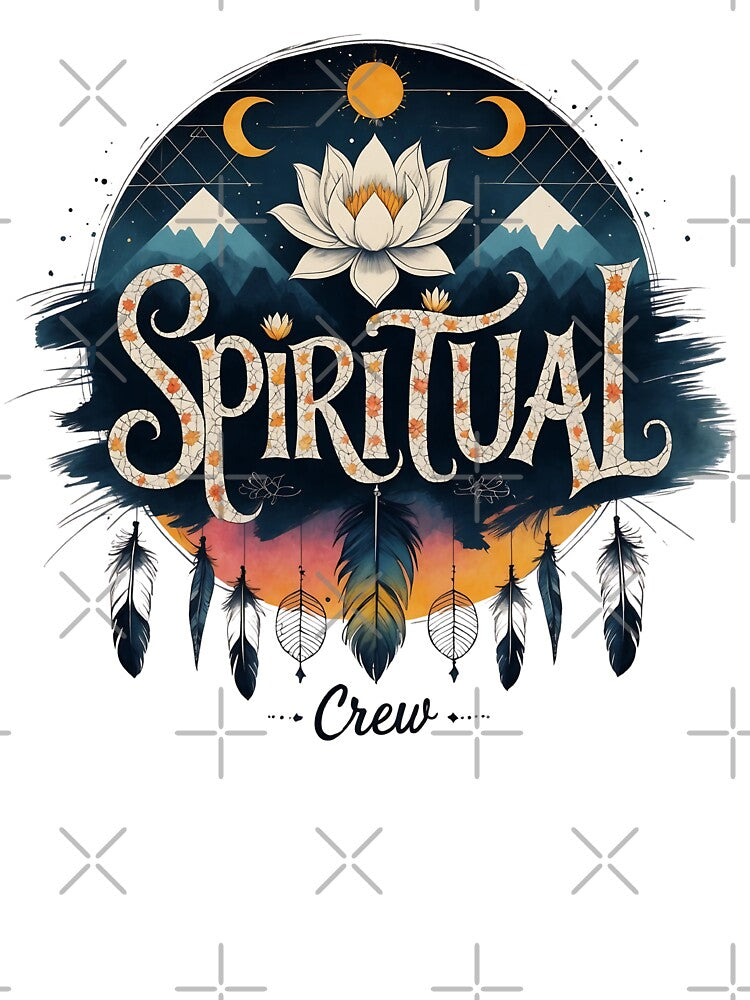 Ethereal Spiritual Crew Art - Lotus, Moon & Feather Illustration by Frame of Mind