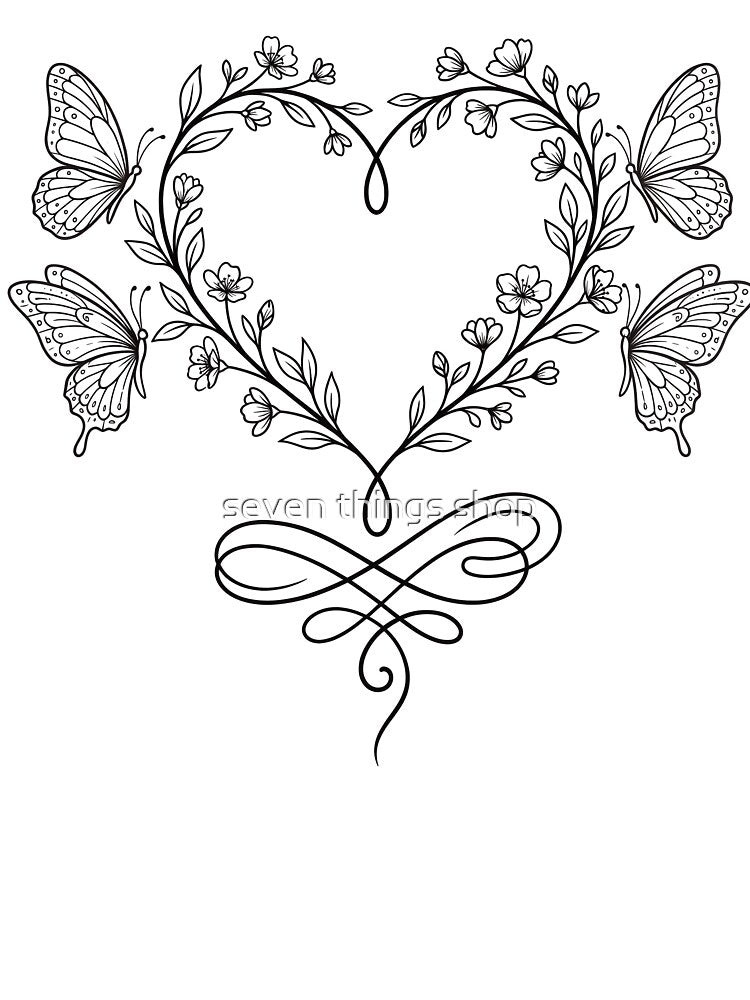 Butterfly Botanical Heart Line Art by seven things shop