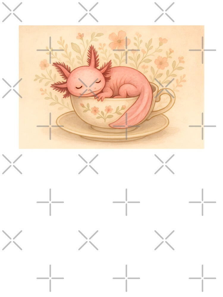 Sleeping Axolotl in Floral Teacup by SassyArtistry