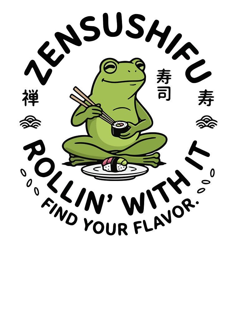 Zen Frog Eating Sushi Japanese Aesthetic by Floomart