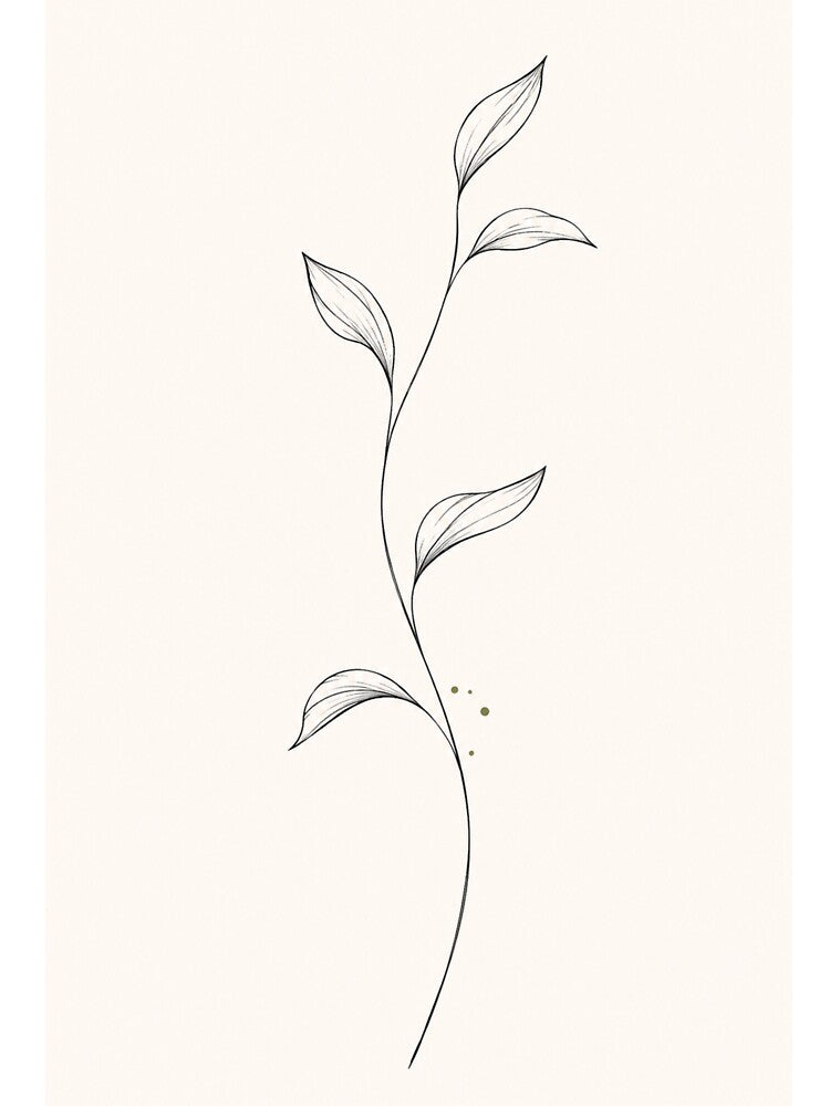 Single Stem Botanical Line Art | Minimalist Olive & Ivory Botanical Print by Zaramodo
