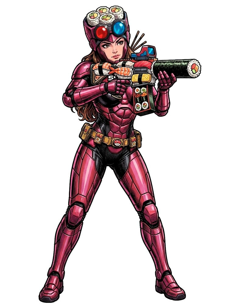 SUSHI MASK WOMAN NEO: Pink Metallic Ultimate Warrior by Japan Cyberpunk Universe & Surreal Characters