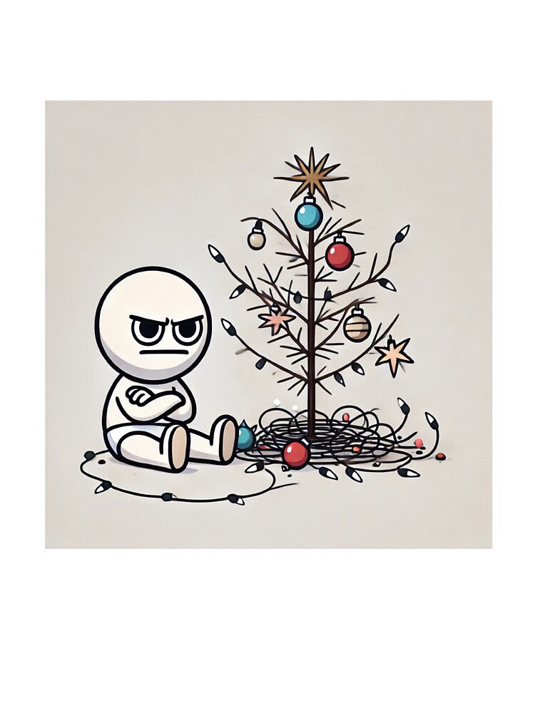 Frustrated Holiday Cartoon with Tangled Lights by dagzzzol