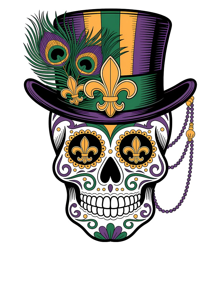 Mardi Gras Skull with Fleur de Lis New Orleans Carnival Style by BernoNickel