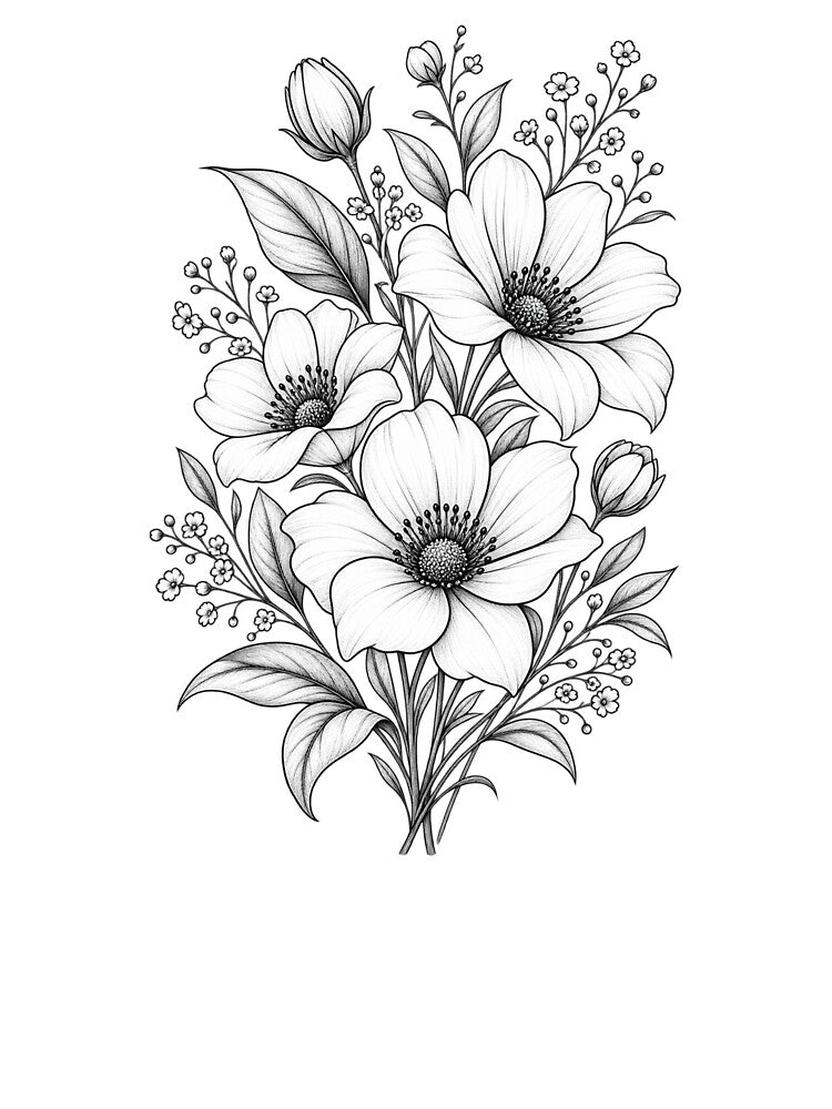 Minimalist Wildflower Line Art | Elegant Floral Bouquet Sketch by Tee Visions
