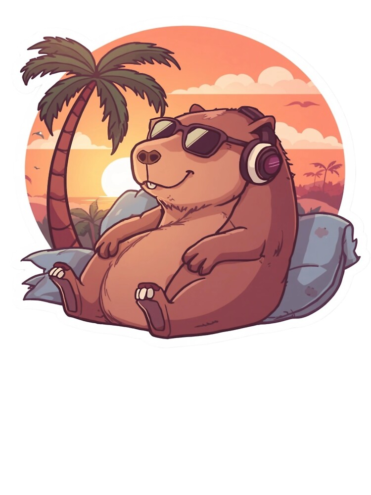 Chill Capybara Listening to Music at Sunset by ItzLacarth