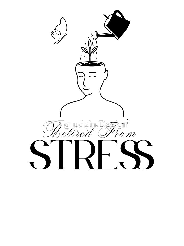 Retired from Stress Minimalist Line Art Plant by Tgrudzin Design
