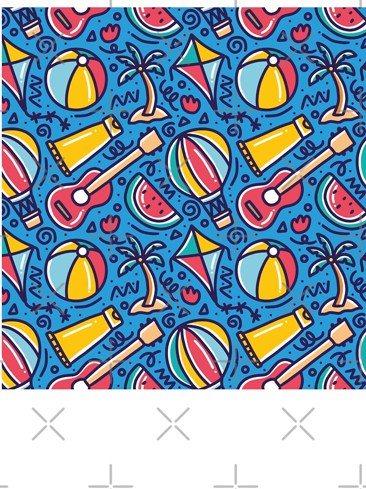hand drawn doodle pattern playing summer beach with icons design elements by Peekonet