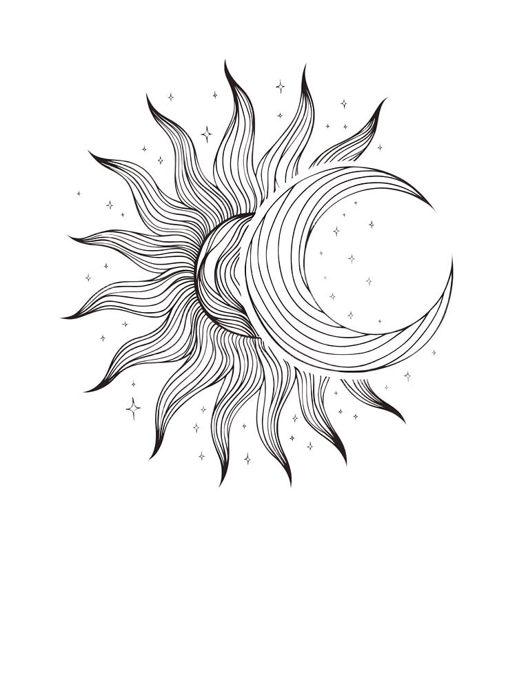 Celestial Sun & Moon Line Art Sticker by Bionson Art