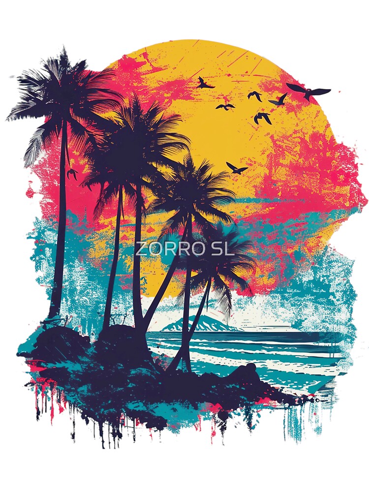 Electric Retro Tropical Sunset & Palm Silhouettes by ZORRO SL
