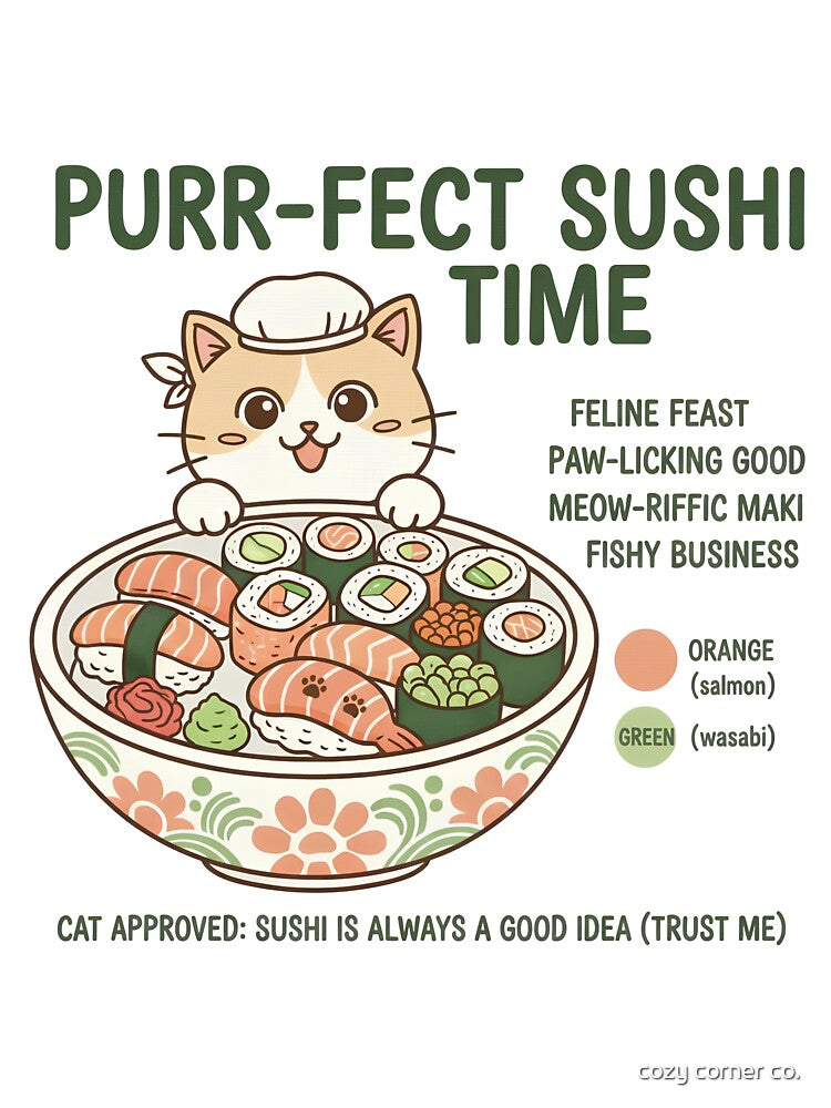 Cute Cat Sushi Chef Sticker | Kawaii Feline Feast Japanese Foodie Gift Set by cozy corner co.