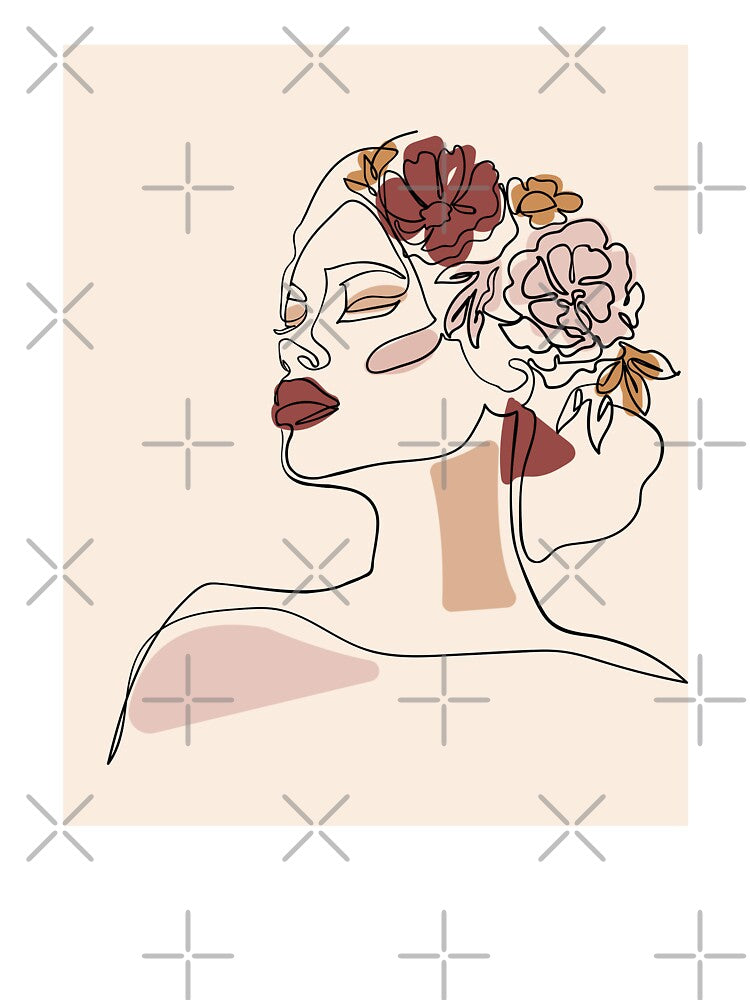 Line Art , Boho style Woman face with flower by Ireneart369