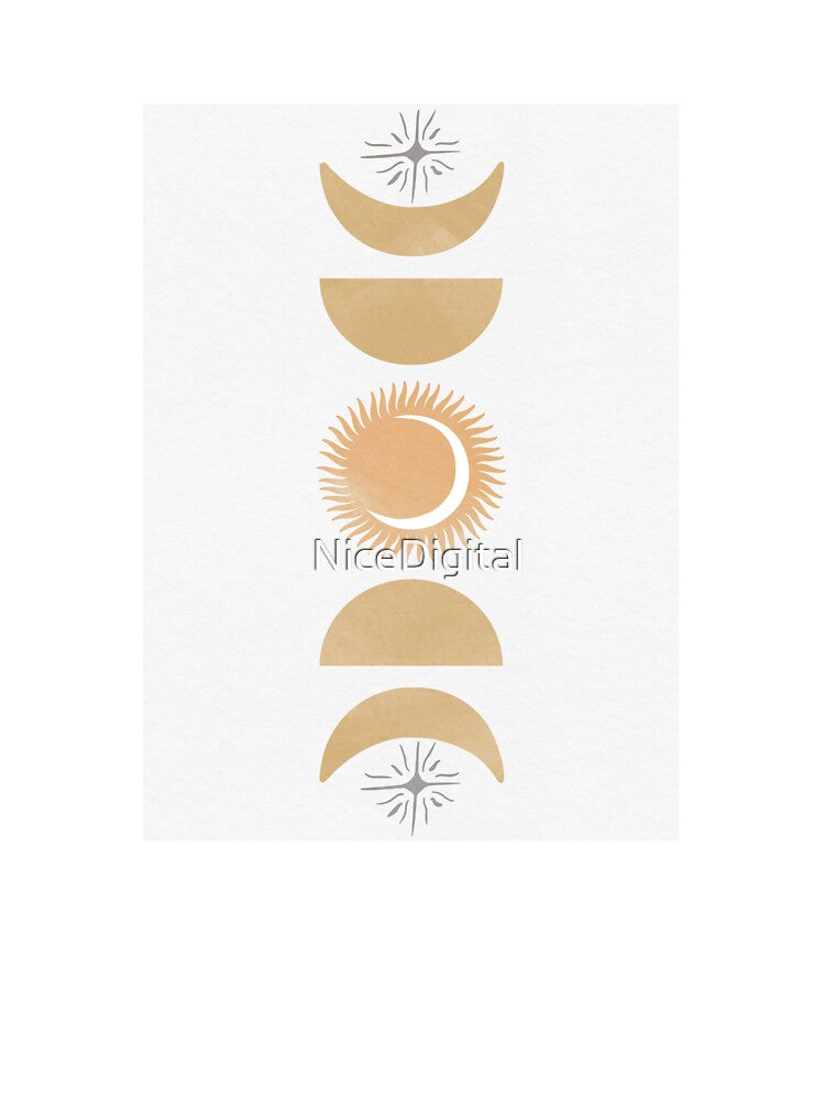 Abstract Sun and Moon Phases Minimal Boho Celestial Art Design by NiceDigital