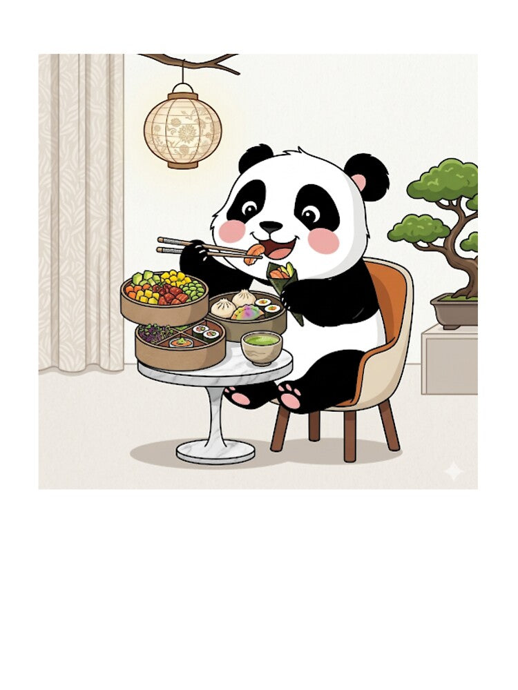 Cute Panda Eating Sushi & Dumplings – Kawaii Japanese Food Lover Design by snaperos