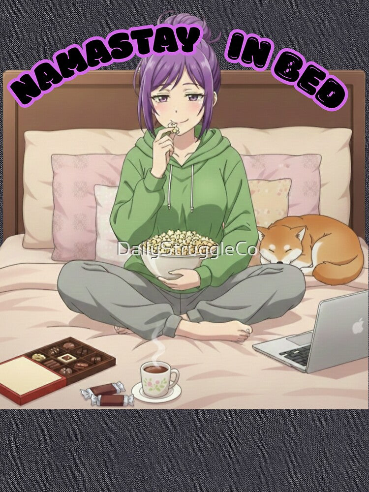 Namastay In Bed - Cozy Anime Girl & Shiba Inu Desing For Cozy Days by DailyStruggleCo