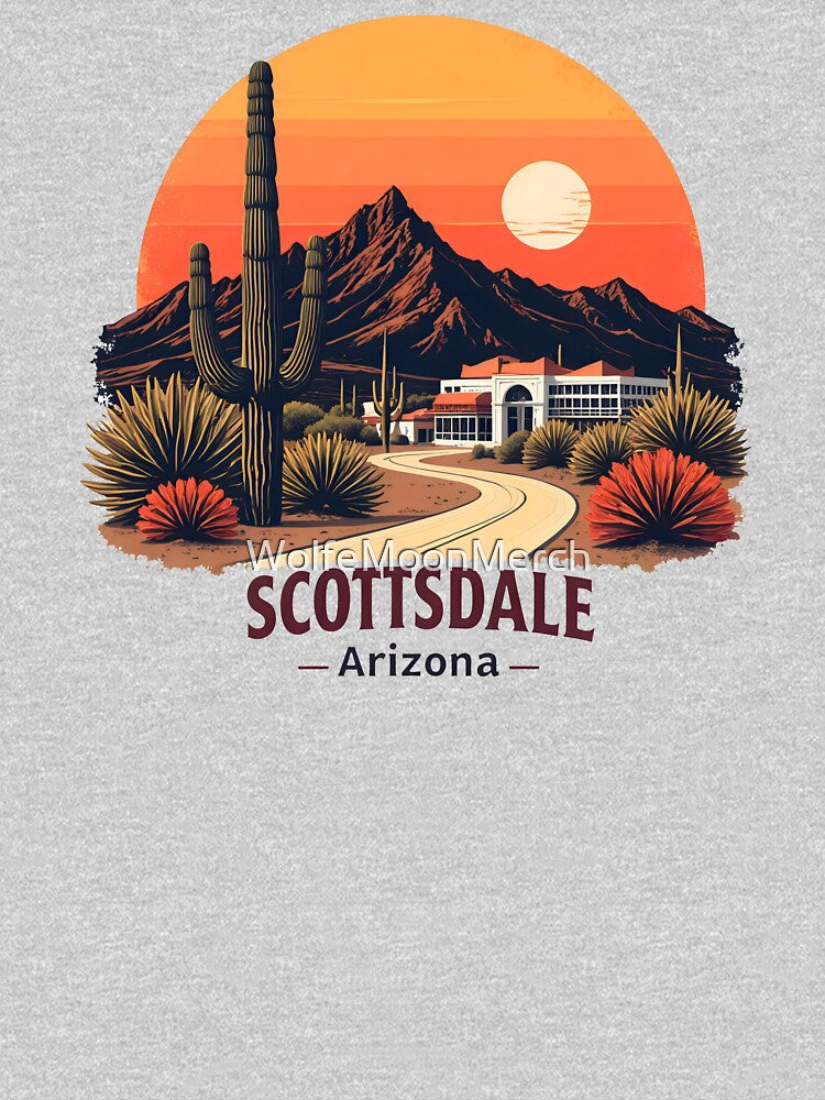 Scottsdale Arizona Desert T-Shirt - Retro Cactus and Mountain Design, Vintage Southwest Graphic Tee, Scottsdale Souvenir Apparel by WolfeMoonMerch