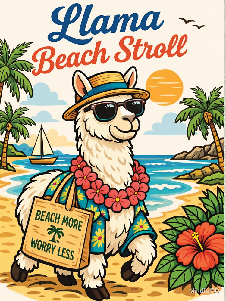Llama Enjoying a Tropical Beach Stroll by Mindful56