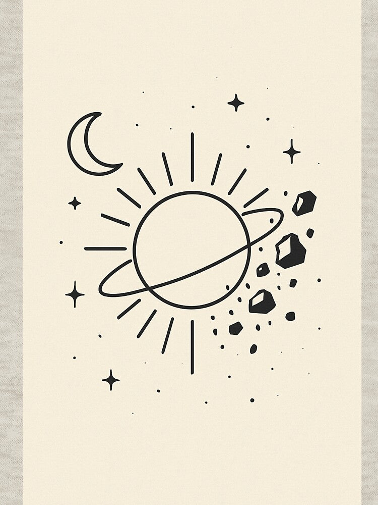 Minimal Cosmic Sun & Moon — Line Art Space Design by From Cyryl with Love