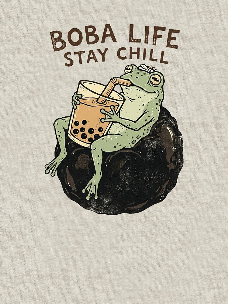 Funny Vintage Boba Frog Milk Tea Woodblock by DuckOddity