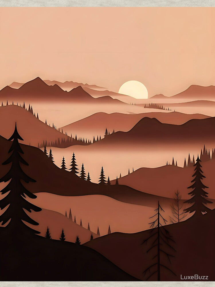 Rustic Mountain Sunset Forest Silhouette Boho Wall Art by LuxeBuzz