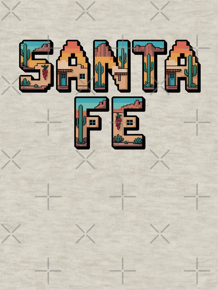 Santa Fe New Mexico Pixel Art – Retro Adobe Desert Design with Cactus and Sunset by CircinusStore