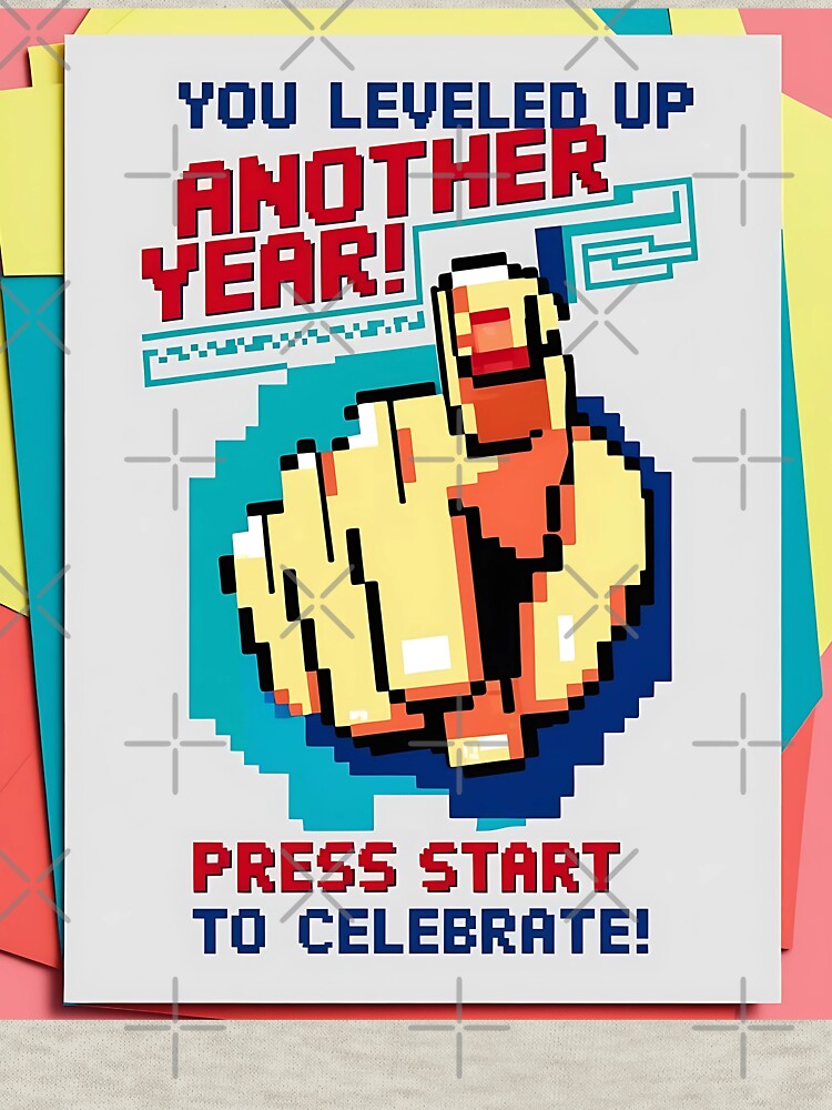 Level Up Another Year - Retro Gamer Birthday Card by UniversalFlair