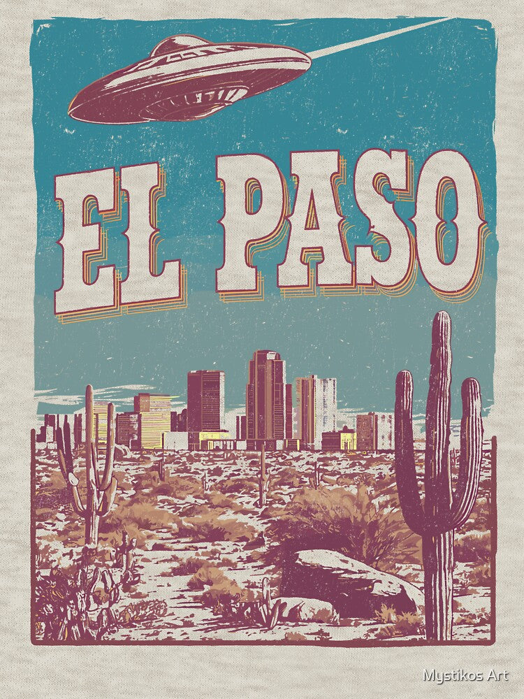 Retro El Paso UFO Desert Skyline by Mystikos Art