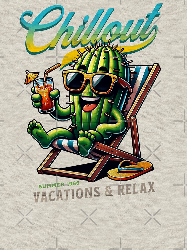 Chillout Cactus on Beach Chair – Relaxing Succulent Summer Vacation 1986 by DAMOTAmagazine
