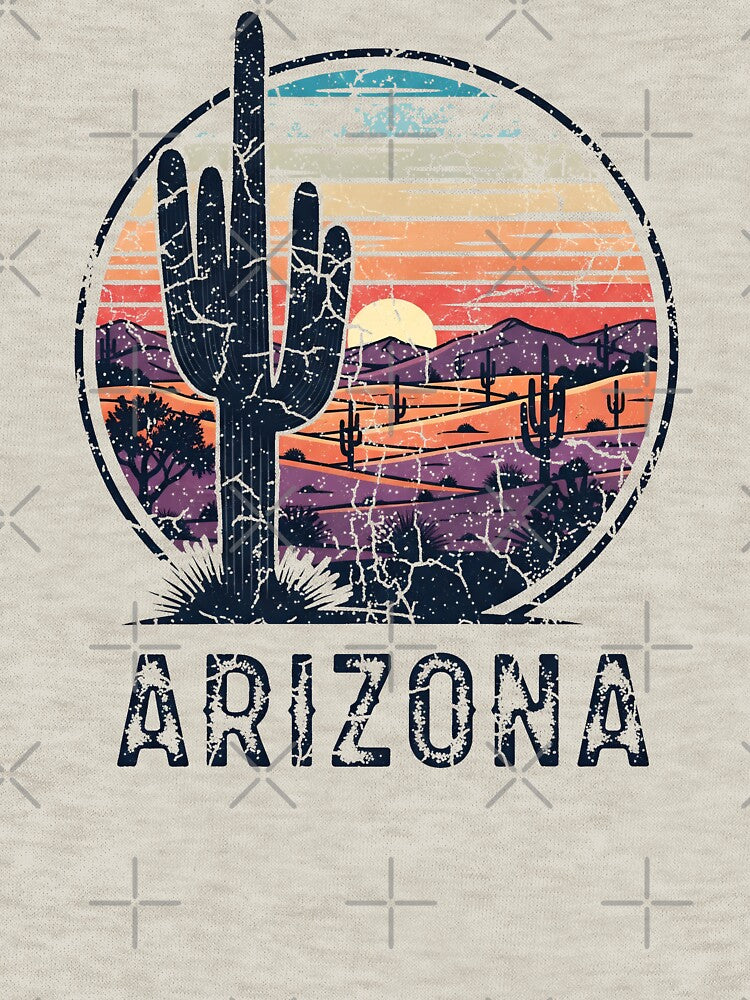 Arizona Desert Sunset – Vintage Cactus Landscape Design by Imaginationbeyond