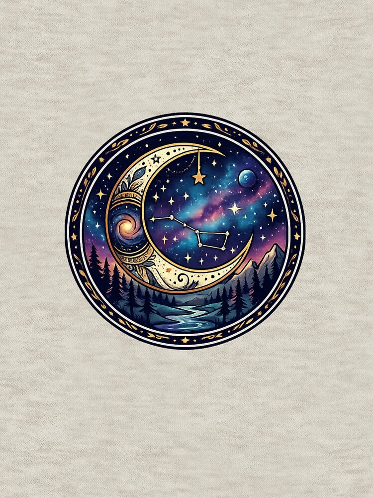 Mystic Crescent Moon Galaxy Forest Celestial Art PNG by arifali786