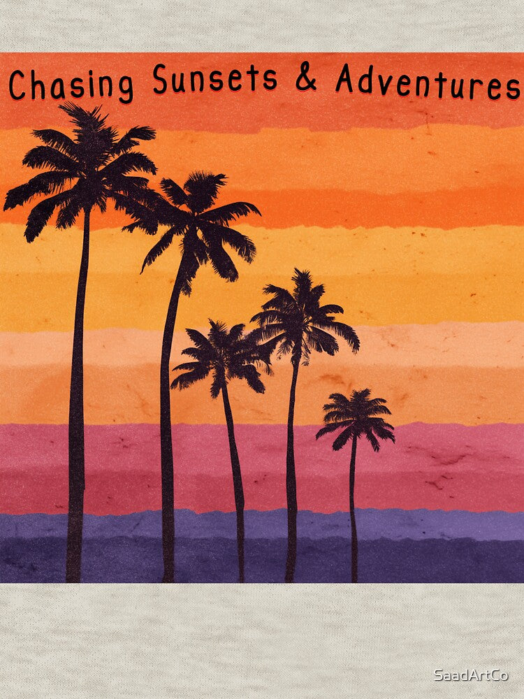 Chasing Sunsets & Adventures - Retro Palm Tree Gradient Art by SaadArtCo