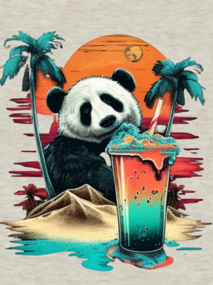 Panda drinking a Puerto Rico by the beach by DarioNelaj