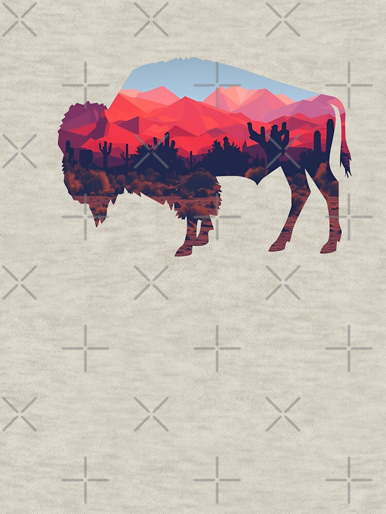 Bison Desert Silhouette – Retro Southwest Landscape Art by SimplyJasper