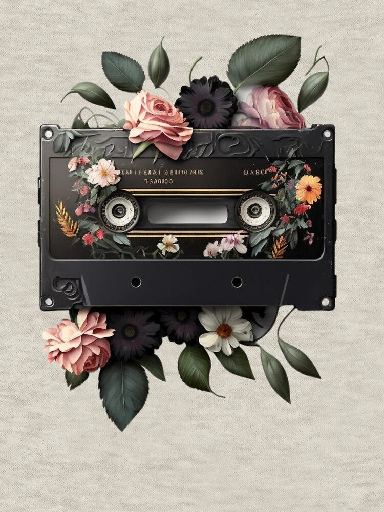 Black Retro Cassette tape Flowers: A Nostalgic Tribute to 60s, 70s, and 80s Music on Cassette Tape" by Joulyacreation