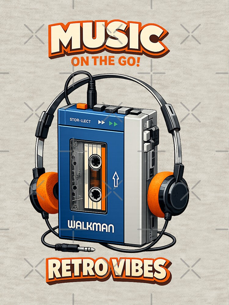 Retro Walkman Cassette Player with Headphones – 80s Music Vibes AI  Design by Cleora Art