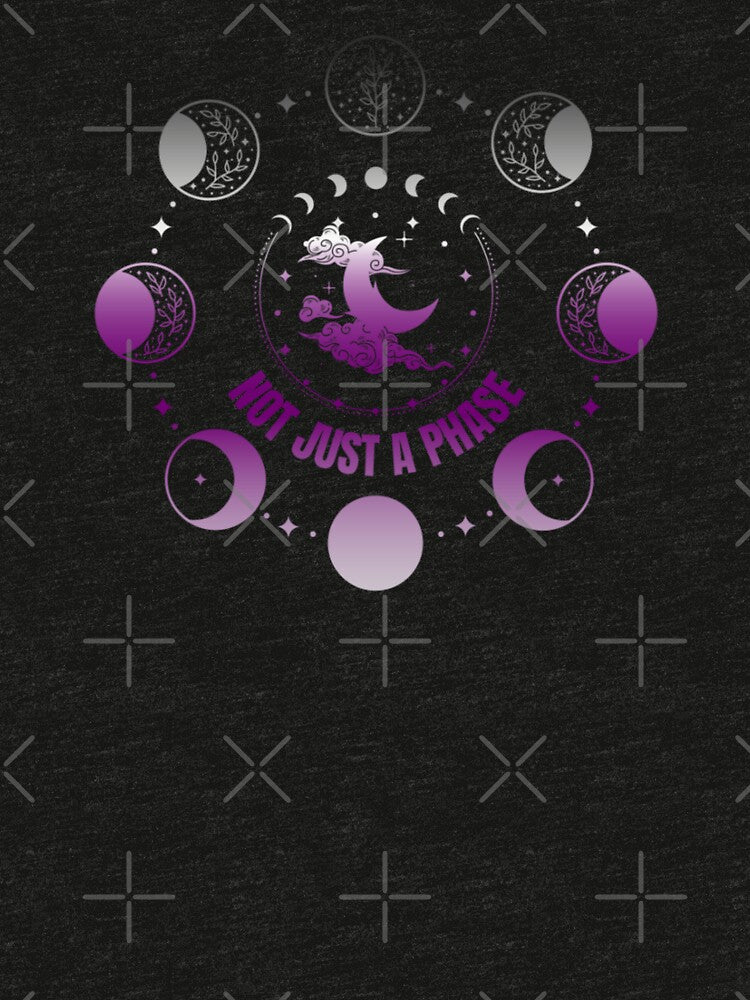 Moon Phases, Not Just A Phase graphic, Demisexual pride flag graphic, sun moon and stars, pride graphic, Astronomy, night sky, star gazing, Full Moon, Crescent moon, outdoors, nature, by PrideBeProud