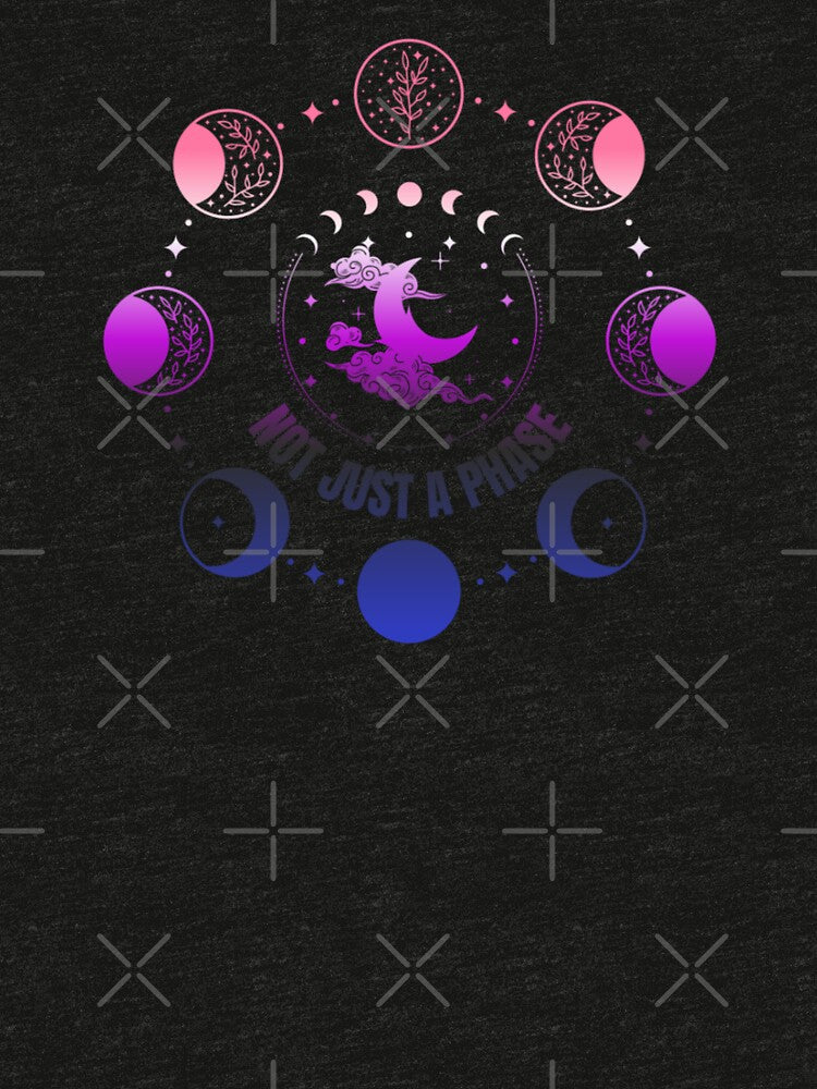 Moon Phases, Not Just A Phase graphic, Genderfluid pride flag graphic, sun moon and stars, pride graphic, Astronomy, night sky, star gazing, Full Moon, Crescent moon, outdoors, nature, by PrideBeProud