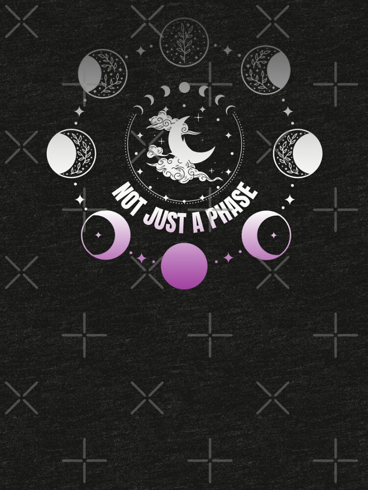 Moon Phases, Not Just A Phase graphic, Asexual pride flag graphic, sun moon and stars, pride graphic, Astronomy, night sky, star gazing, Full Moon, Crescent moon, outdoors, nature, by PrideBeProud