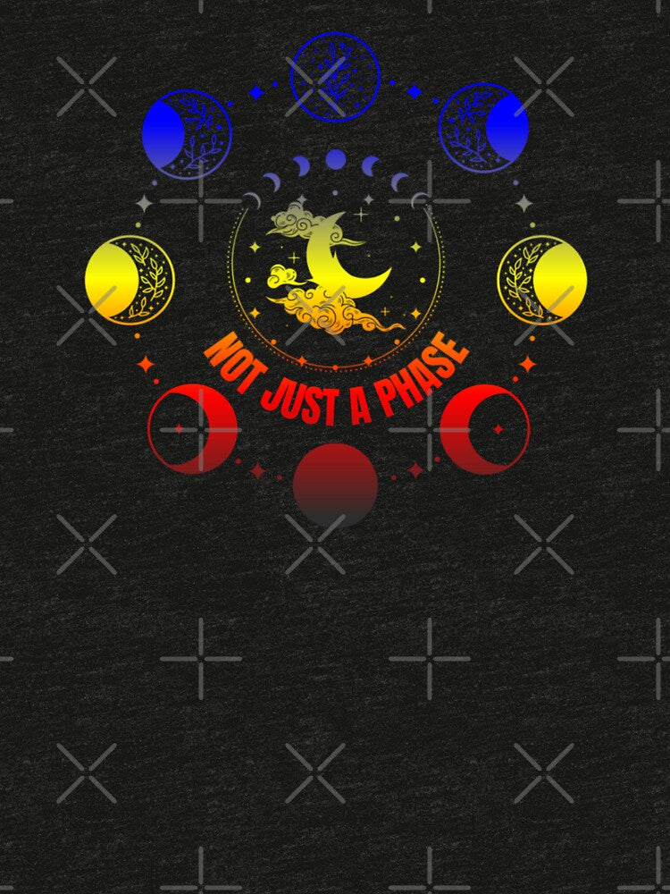 Moon Phases, Not Just A Phase graphic, Polyamory pride flag graphic, sun moon and stars, pride graphic, Astronomy, night sky, star gazing, Full Moon, Crescent moon, outdoors, nature, by PrideBeProud