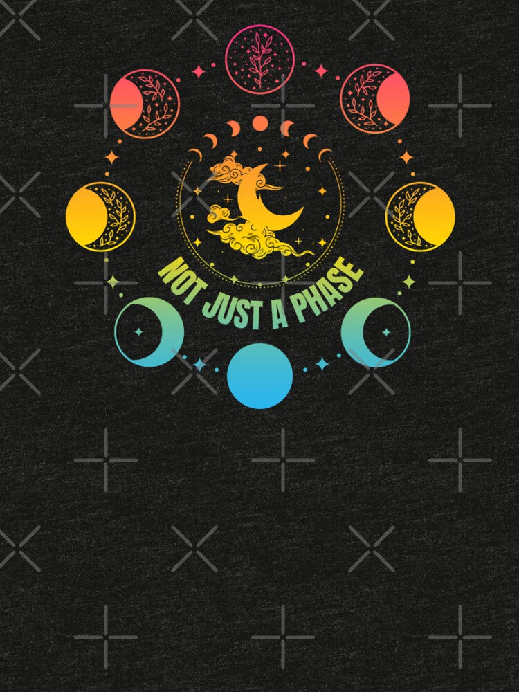 Moon Phases, Not Just A Phase graphic, Pansexual pride flag graphic, sun moon and stars, pride graphic, Astronomy, night sky, star gazing, Full Moon, Crescent moon, outdoors, nature, by PrideBeProud