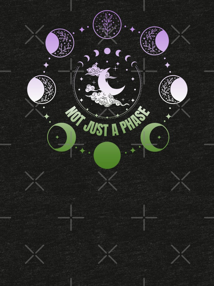 Moon Phases, Not Just A Phase graphic, Genderqueer pride flag graphic, sun moon and stars, pride graphic, Astronomy, night sky, star gazing, Full Moon, Crescent moon, outdoors, nature, by PrideBeProud
