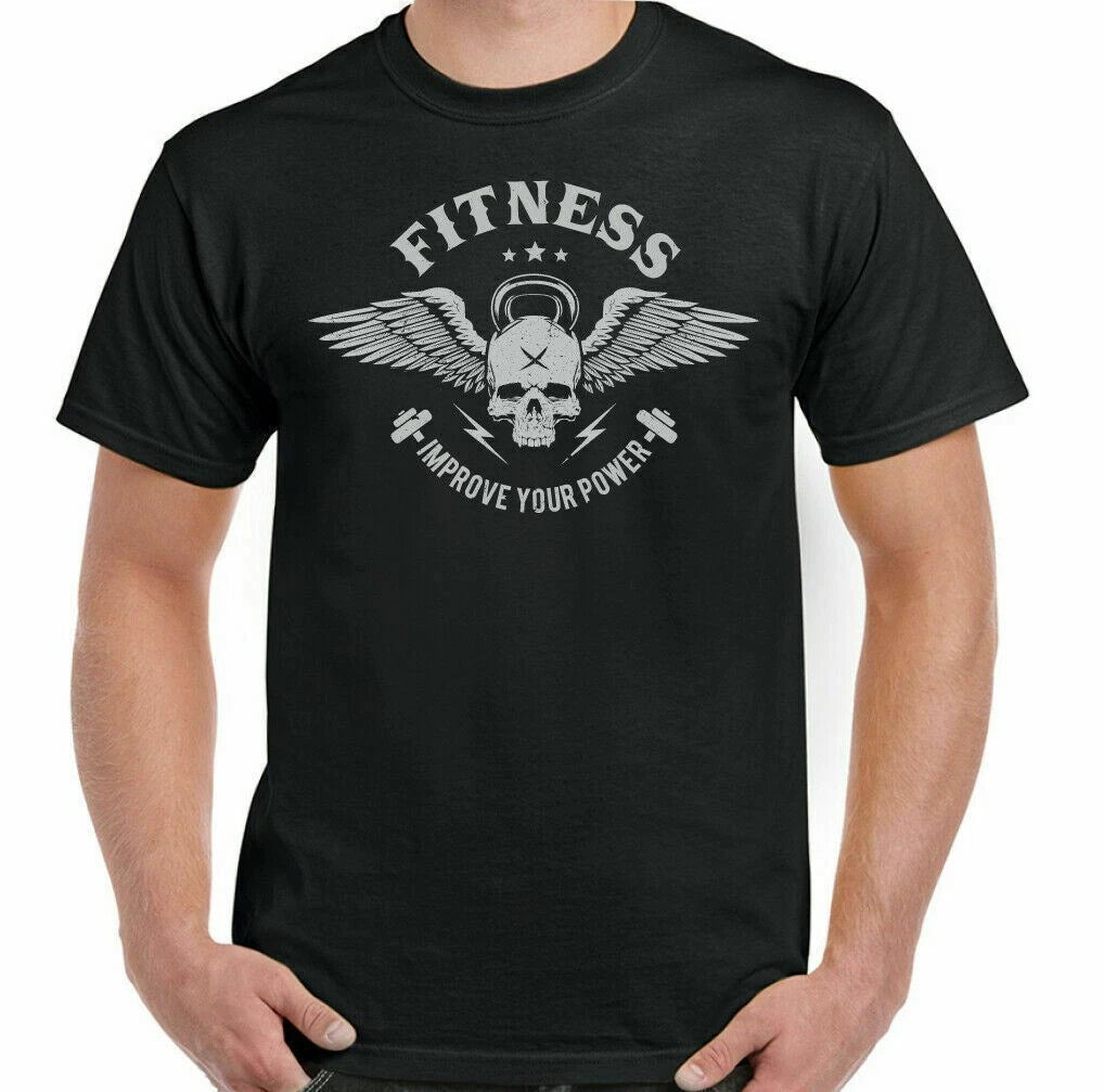 Gym T-Shirt Training Top Weightlifting Bodybuilding MMA Skull Fitness Power Mens