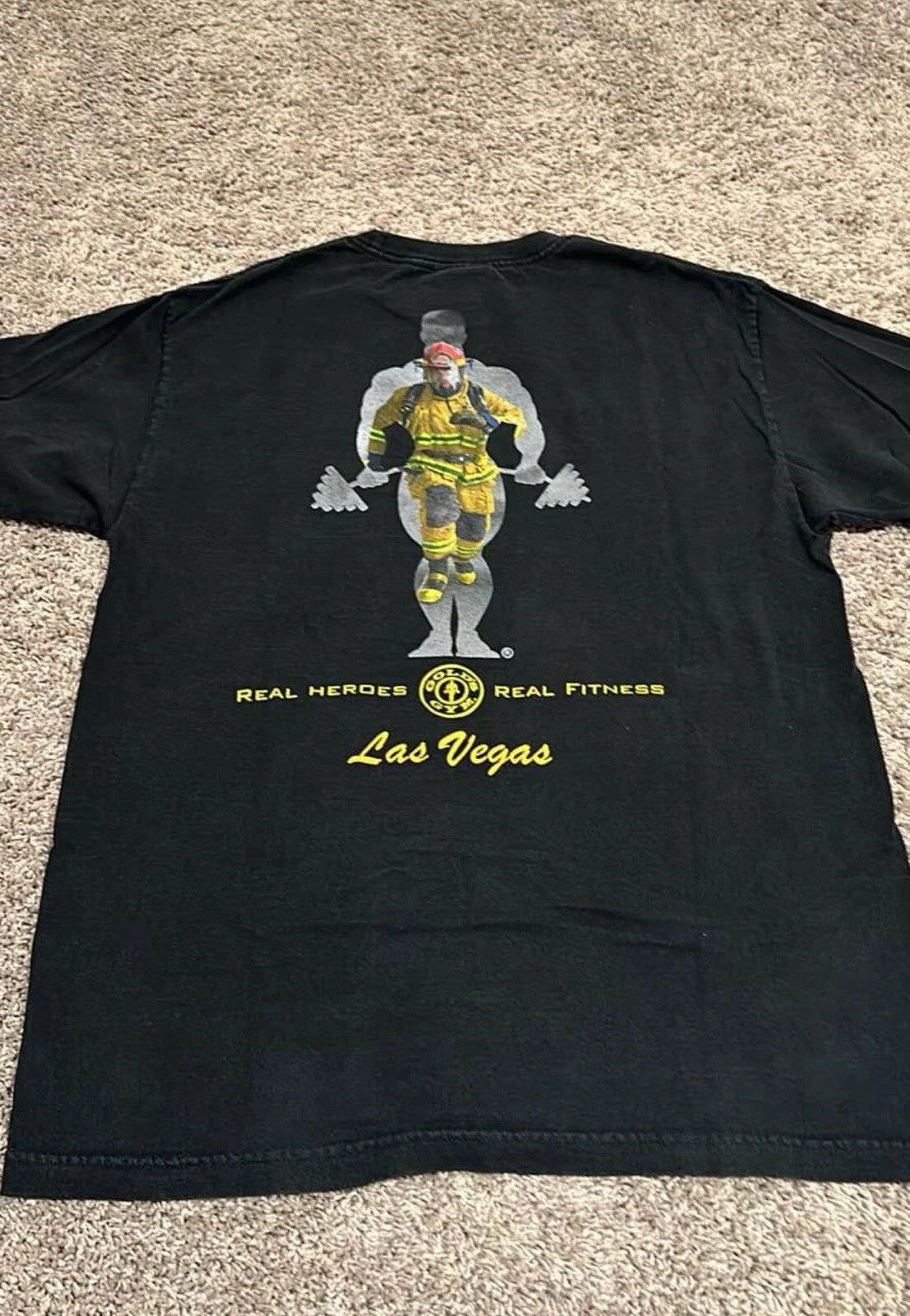 Vintage 80s Golds Gym "Fire Fighter" Bodybuilding Black T Shirt Size M Rare