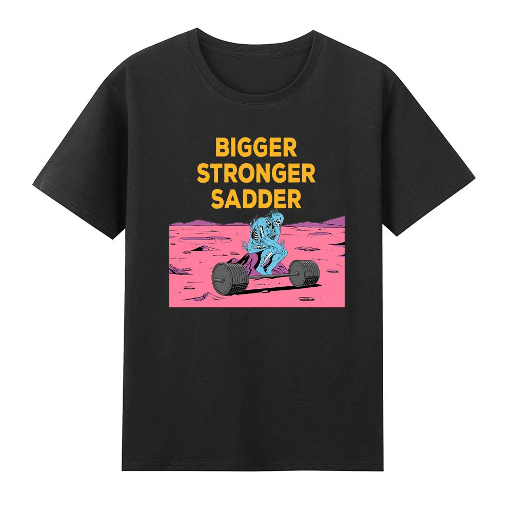 Bigger Stronger Sadder Skeleton Weightlifting Bodybuilding Fitness GYM T-Shirt