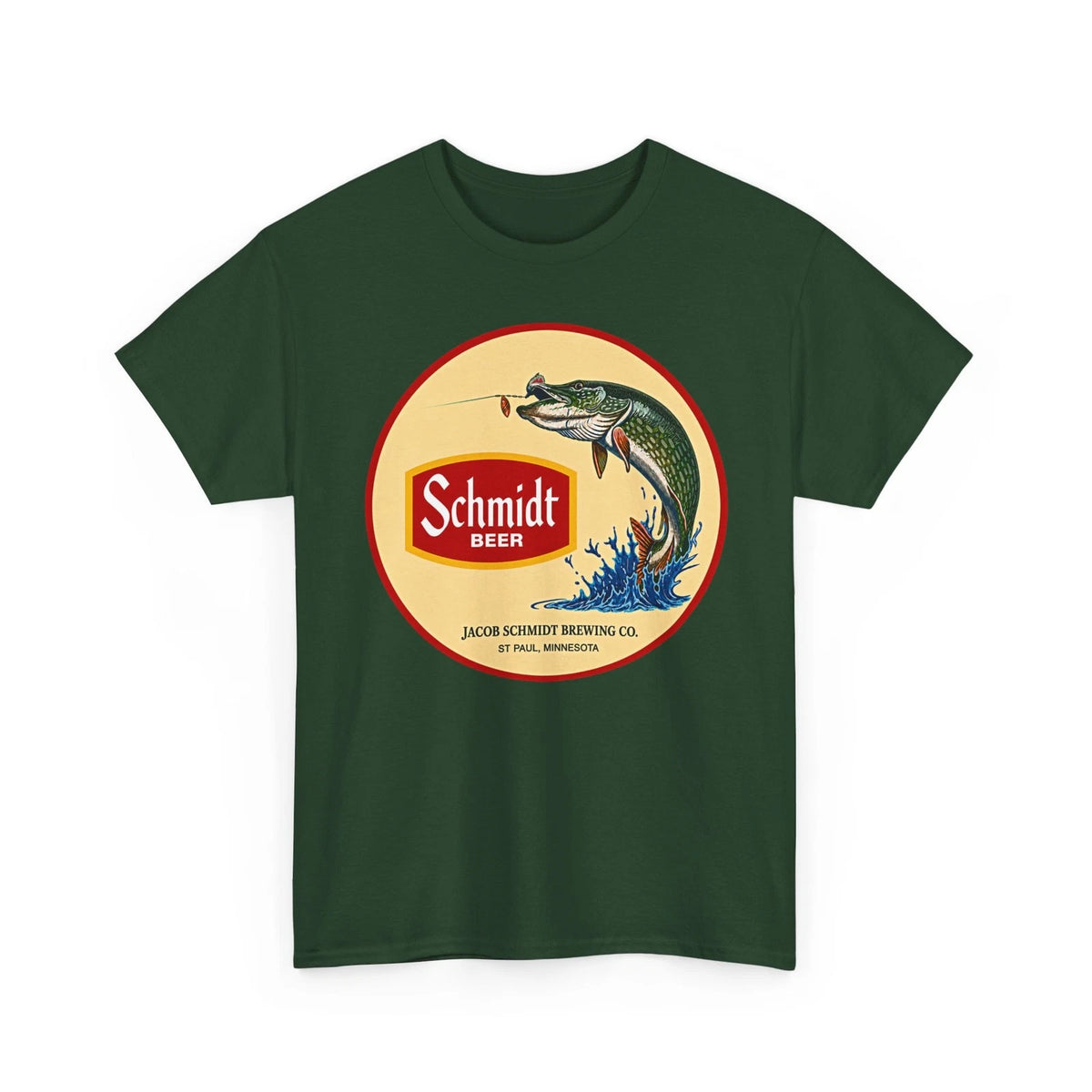 Schmidt Beer St. Paul MN Fishing Jumping Northern Pike Fish Retro Ad T-Shirt